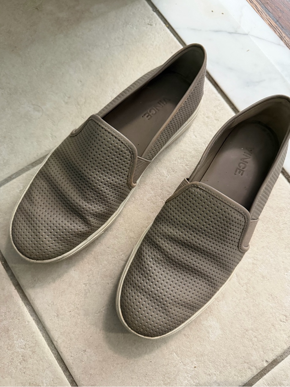Vince Blair Perforated Leather Slip On Sneakers Shoes, Gray, size 7